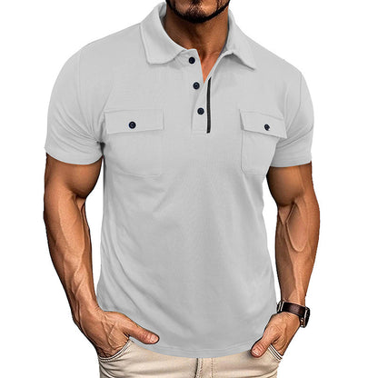 Summer Lapel Button Polo Shirt with Pockets