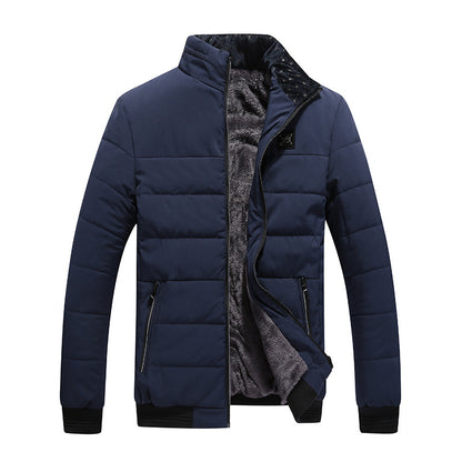 Black fleece-lined puffer jacket for men, cotton padded, casual cardigan style, available in sizes M, L, XL by My Store
