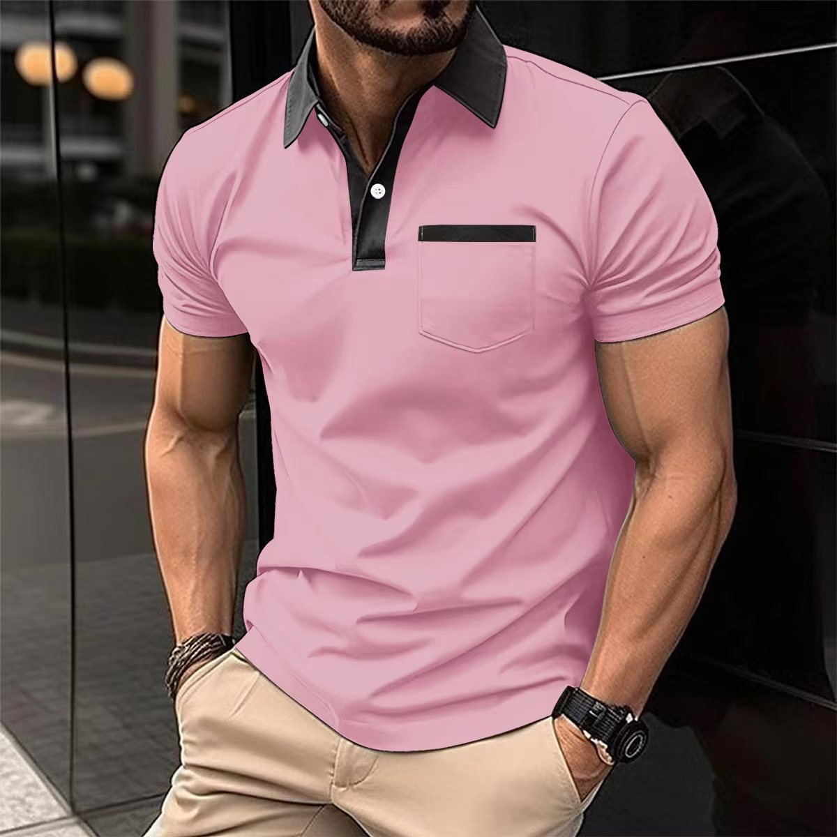 Men's Cotton Blend Polo Shirt - Slim Fit Lapel Collar Short Sleeve