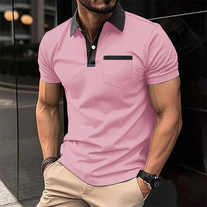 Men's Cotton Blend Polo Shirt - Slim Fit Lapel Collar Short Sleeve