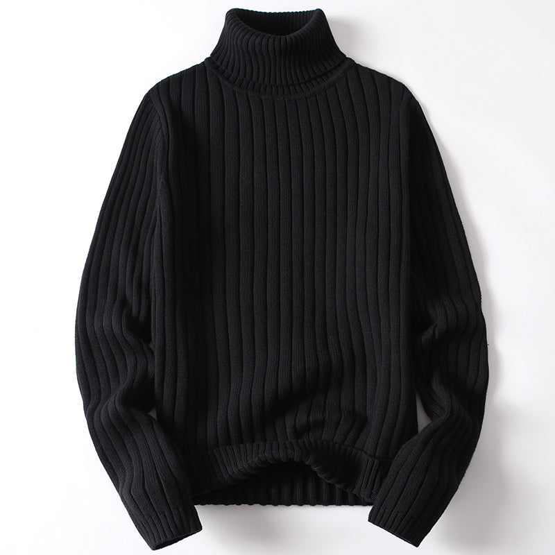 Blue ribbed turtleneck sweater in slim fit, perfect for winter casual wear by My Store