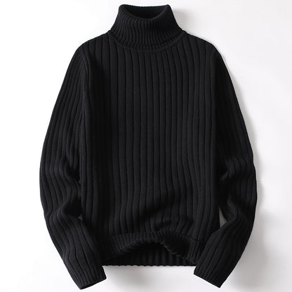 Blue ribbed turtleneck sweater in slim fit, perfect for winter casual wear by My Store