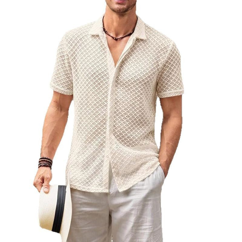 Summer Mesh Lapel Short Sleeve Shirt