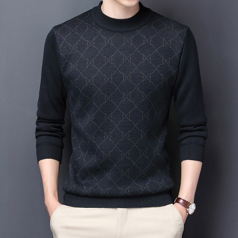 Fleece-lined black pullover with geometric pattern, long sleeves, by My Store, available in grey