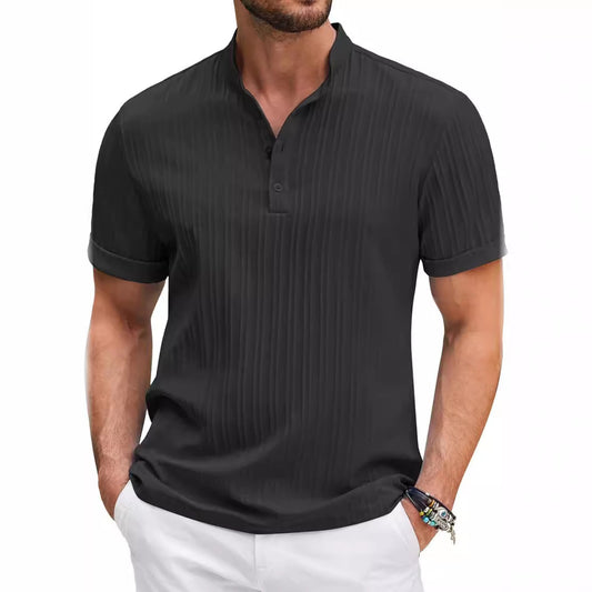 Summer Stand Collar Stripe Polo Shirt