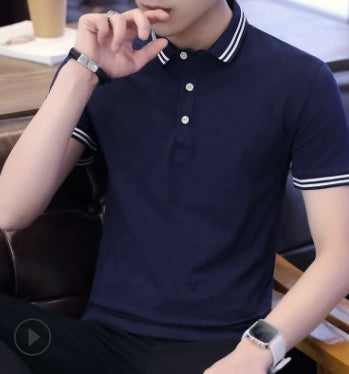 Navy men's cotton polo shirt with contrast collar and triple button placket by My Store