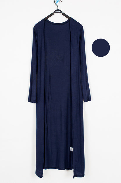 Lightweight black modal drape cardigan with open front and long sleeves, by Alabaster