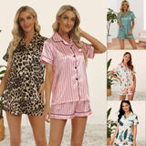 Pink cactus satin print pajama shorts set by Alabaster with button-up top and comfortable fit