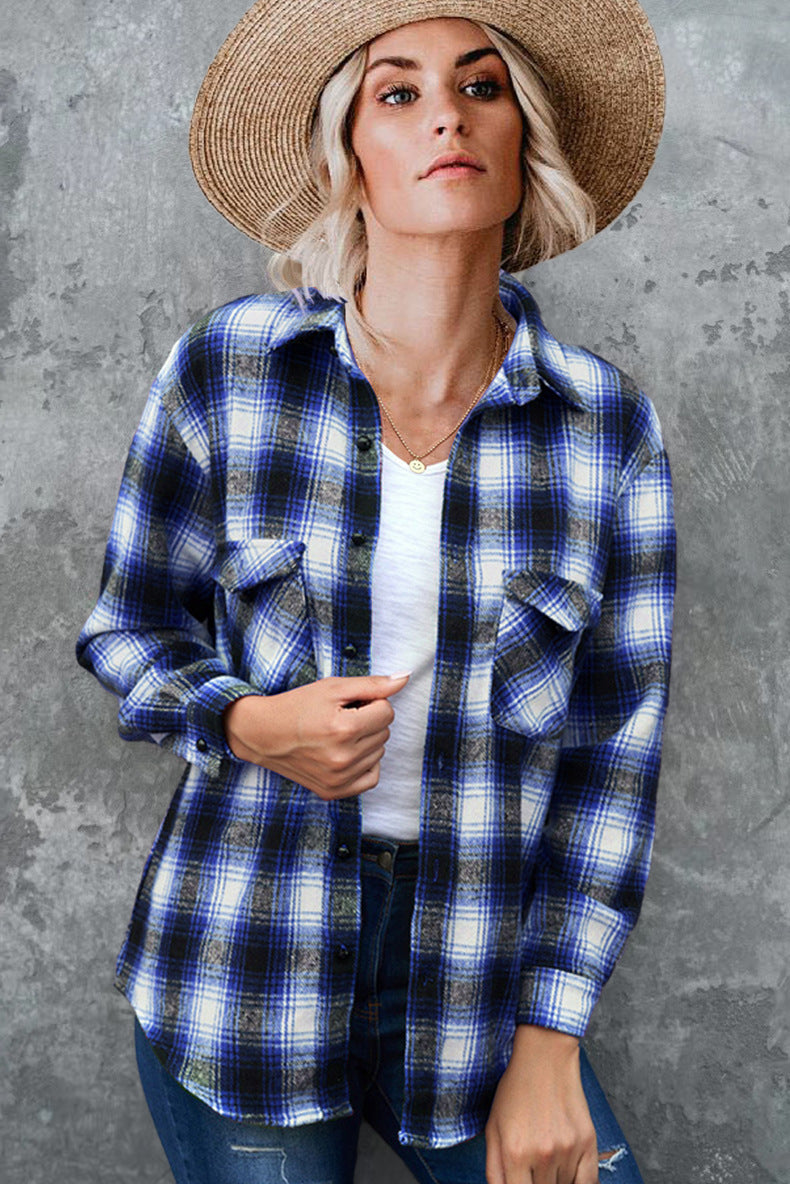 Oversized Plaid Shirt Jacket - Mid-Length Button Up Polyester Blend