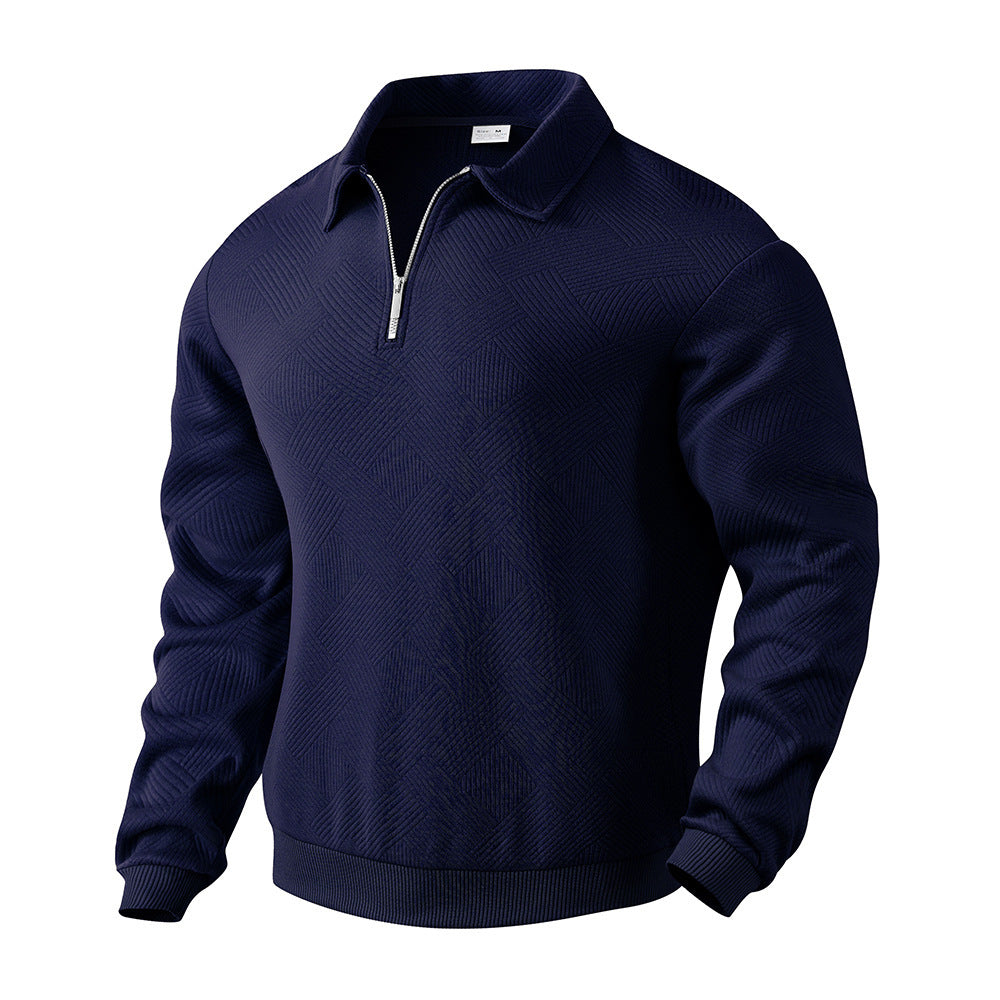 Textured Jacquard Half-Zip Polo Sweatshirt - Long Sleeve