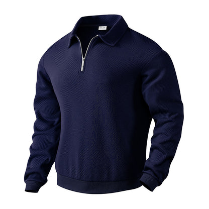 Textured Jacquard Half-Zip Polo Sweatshirt - Long Sleeve