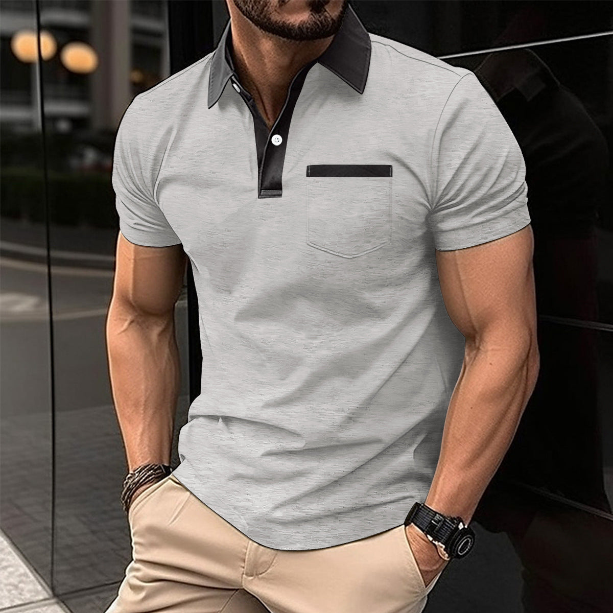 Men's Cotton Blend Polo Shirt - Slim Fit Lapel Collar Short Sleeve