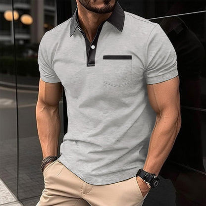 Men's Cotton Blend Polo Shirt - Slim Fit Lapel Collar Short Sleeve