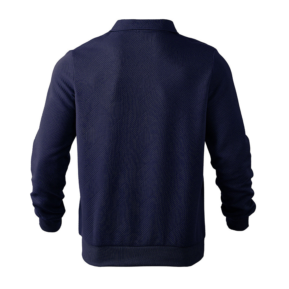 Black textured jacquard half-zip polo sweatshirt with long sleeves by My Store