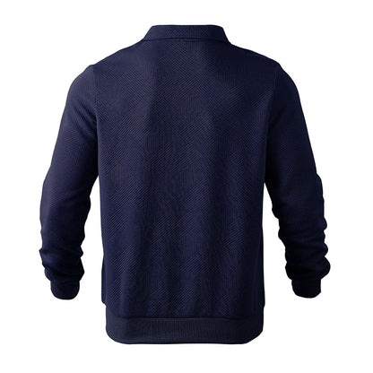 Black textured jacquard half-zip polo sweatshirt with long sleeves by My Store