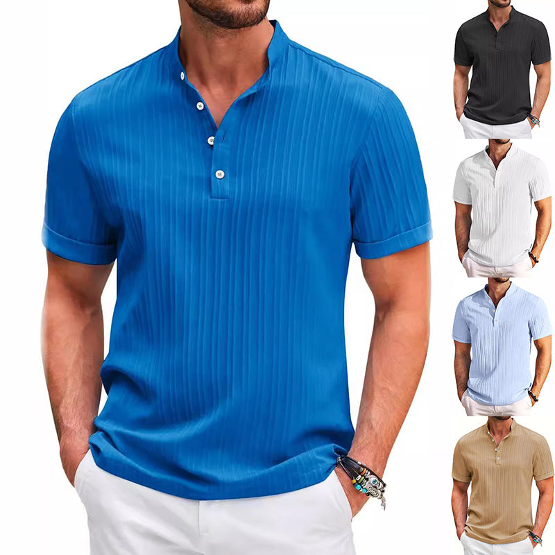 Summer Stand Collar Stripe Polo Shirt