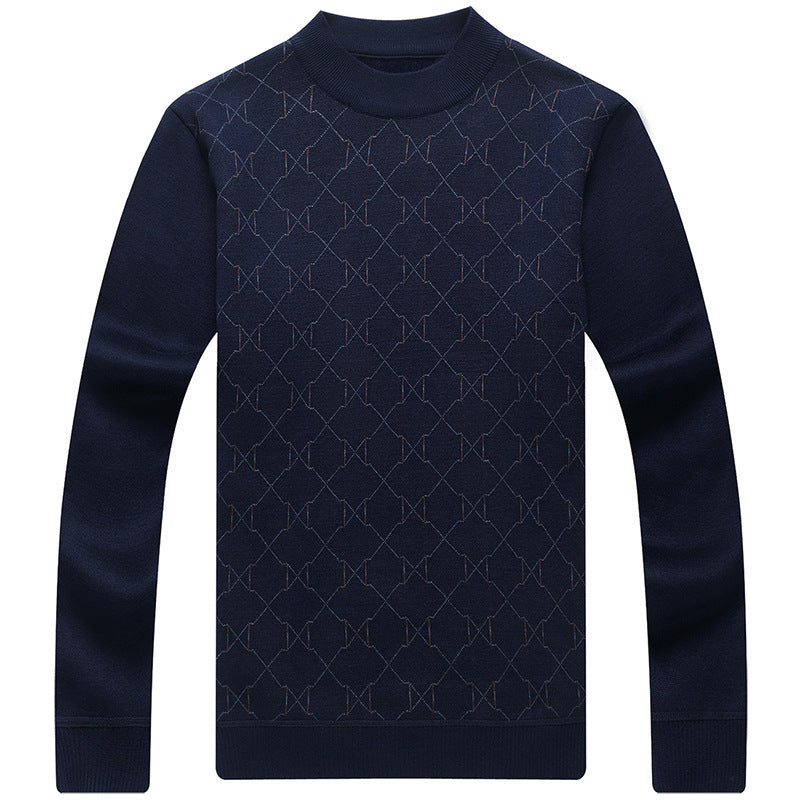 Fleece-Lined Black Pullover - Geometric Pattern Long Sleeve