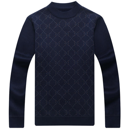 Fleece-Lined Black Pullover - Geometric Pattern Long Sleeve
