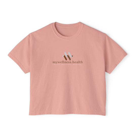 Women's mywellness.health boxy tee in butter color, cotton material, crew neck, cropped style