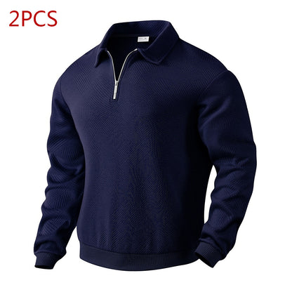 Textured Jacquard Half-Zip Polo Sweatshirt - Long Sleeve
