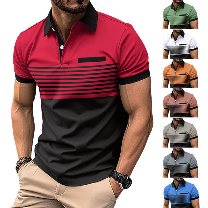 White striped cotton blend polo shirt with chest pocket by My Store
