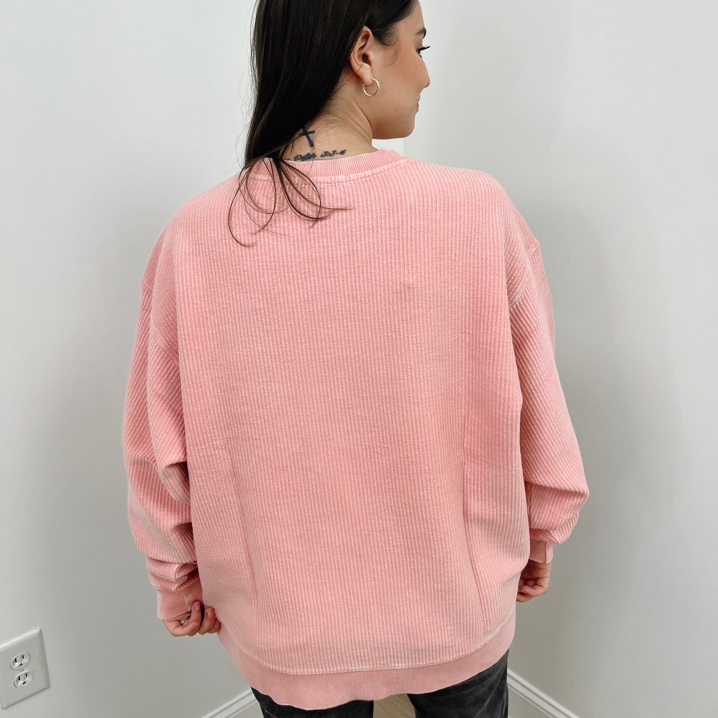 Blossom pink oversized corded crew neck sweatshirt by Ivy + Cloth, featuring a cozy, casual style.