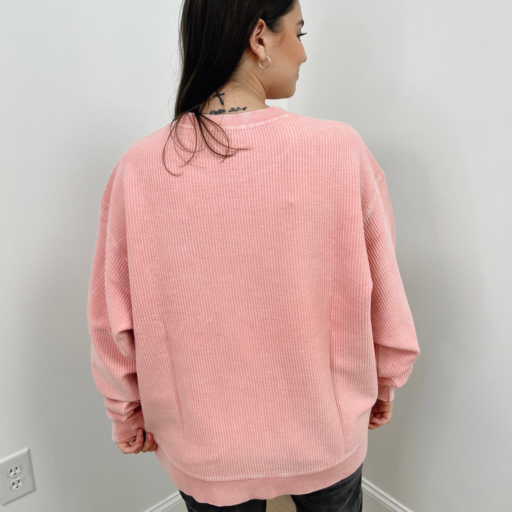 Blossom pink oversized corded crew neck sweatshirt by Ivy + Cloth, featuring a cozy, casual style.