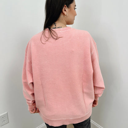 Blossom pink oversized corded crew neck sweatshirt by Ivy + Cloth, featuring a cozy, casual style.