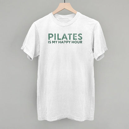 Bay Comfort Colors tee from Ivy + Cloth featuring 'Pilates Is My Happy Hour' slogan, perfect for casual fitness wear.