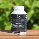 White bottle of mywellness.health Complete Daily Multivitamin, plant-based, allergen-free formula with B-complex vitamins