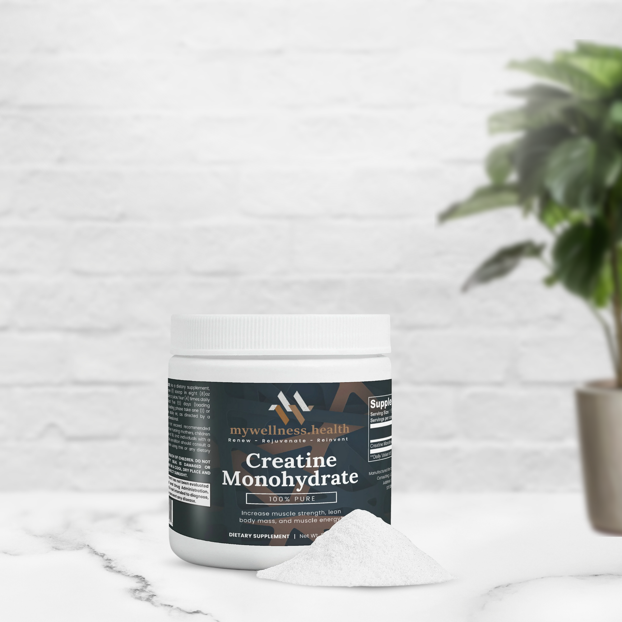 Unflavored Pure Creatine Monohydrate Powder in 250g container by mywellness.health