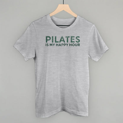Bay Comfort Colors tee from Ivy + Cloth featuring 'Pilates Is My Happy Hour' graphic, perfect for casual fitness wear.