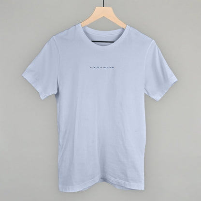 Light blue cotton tee from Ivy + Cloth's Pilates Is Self Care Collection, perfect for cozy athleisure wear.
