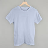 Light blue cotton tee from Ivy + Cloth's Pilates Is Self Care Collection, perfect for cozy athleisure wear.