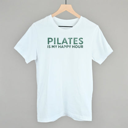 Bay Comfort Colors tee from Ivy + Cloth featuring 'Pilates Is My Happy Hour' slogan, perfect for casual fitness wear.
