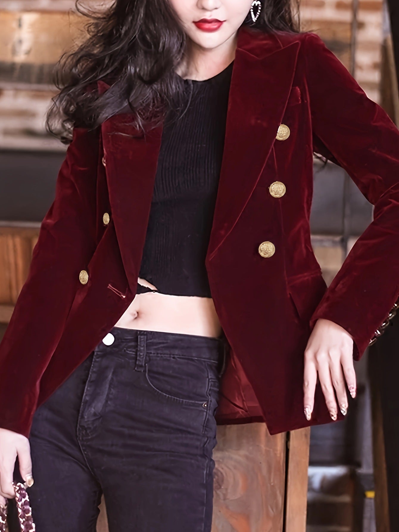 Dark red striped linen coat by Alabaster, featuring a relaxed fit and breathable fabric, ideal for layering.