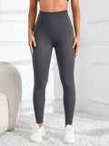 Dark gray seamless ribbed high waist yoga leggings by My Store, designed for comfort in gym and athleisure wear.