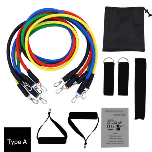 11 pcs Tube Resistance Band Set With Door Anchor Handles Ankle Straps