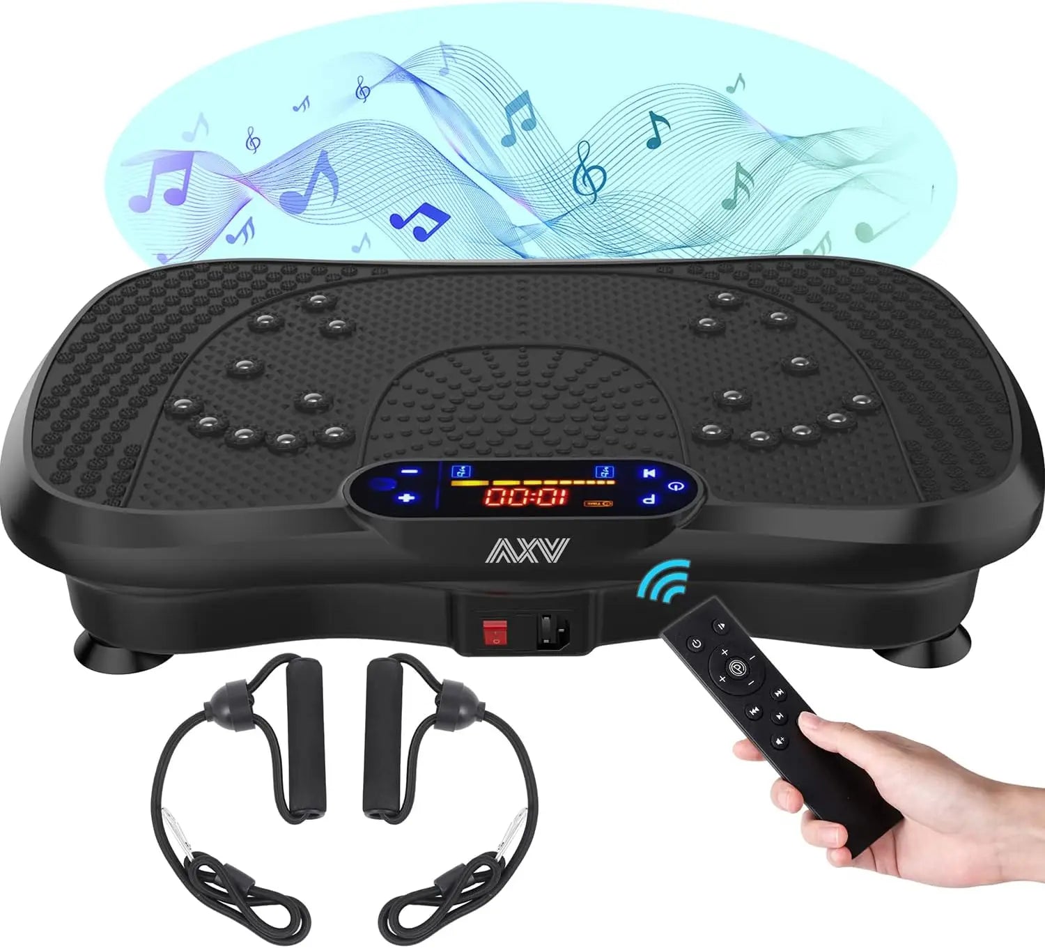Compact black whole body vibration plate with remote control and resistance bands for home fitness by My Store