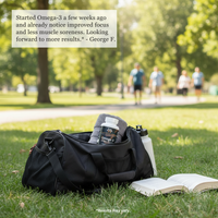 Clear bottle of mywellness.health Premium Omega-3 Fish Oil Supplement with softgel capsules