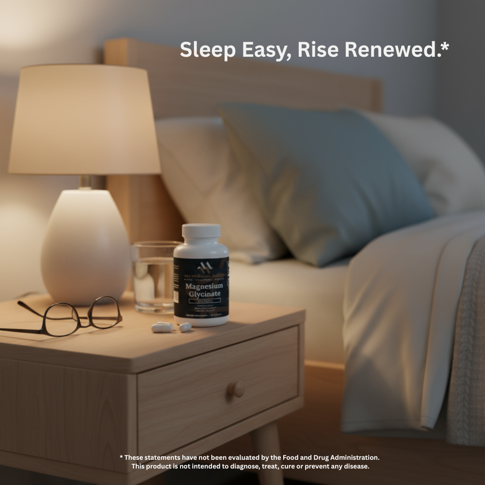 Pure Magnesium Glycinate 2500mg capsules by mywellness.health for sleep support, allergen-free, high absorption