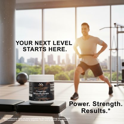 White 250g container of mywellness.health Pure Creatine Monohydrate for athletic supplementation