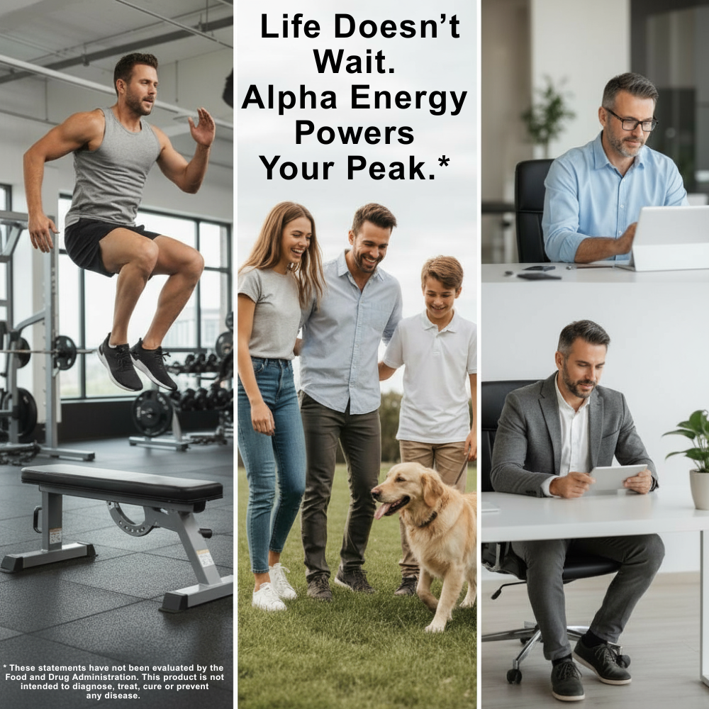 Alpha Energy adaptogenic herb capsules in white bottle by mywellness.health for energy support