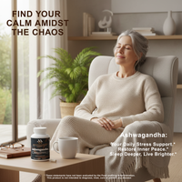 Green and white bottle of mywellness.health Organic Ashwagandha capsules for natural stress support