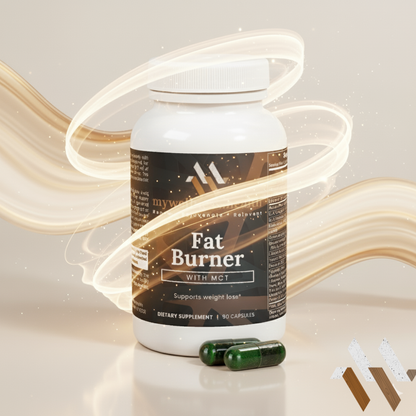Green capsule supplement for weight loss featuring MCT oil and bladderwrack, by mywellness.health