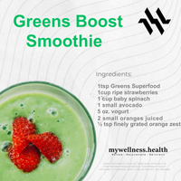 Green superfood powder blend with spirulina, barley grass, and beet root by mywellness.health.