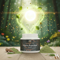 Greens superfood powder blend featuring spirulina, barley grass, and beet root by mywellness.health