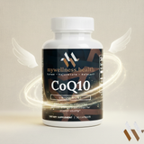 CoQ10 Ubiquinone 100mg capsules in a clear bottle with a white label, brand mywellness.health