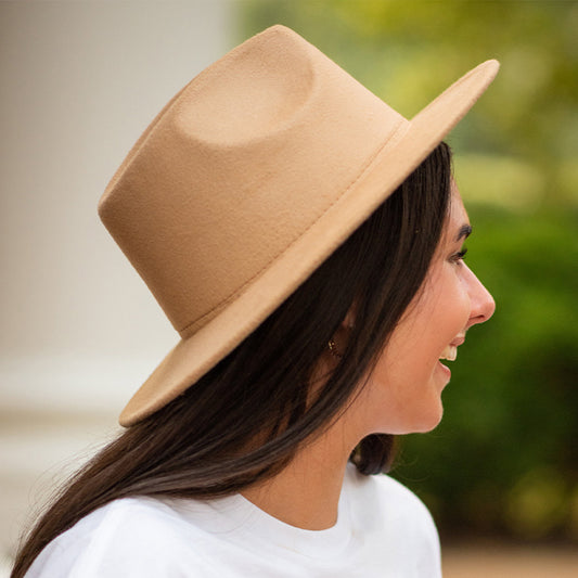 Beige wide brim hat from Ivy + Cloth, featuring a boho style perfect for casual outings and farmers markets.