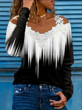 Black and white gradient lace off-shoulder long sleeve top by Alabaster, perfect for casual autumn layers.
